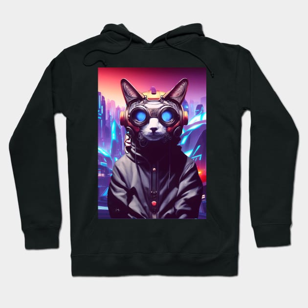 Cool Japanese Techno Cat In Future World Japan Neon City Hoodie by star trek fanart and more